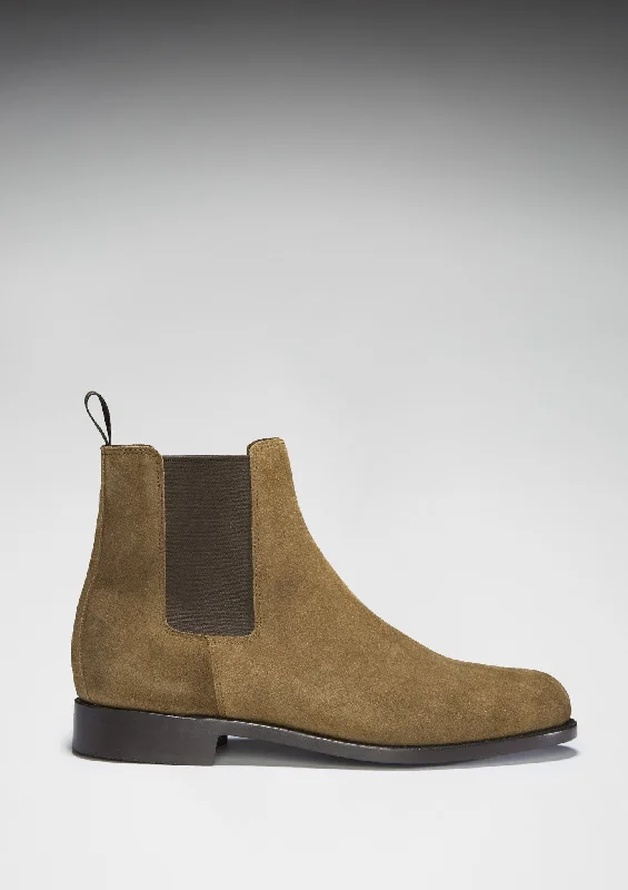 Tobacco Suede Chelsea Boots, Welted Leather Sole