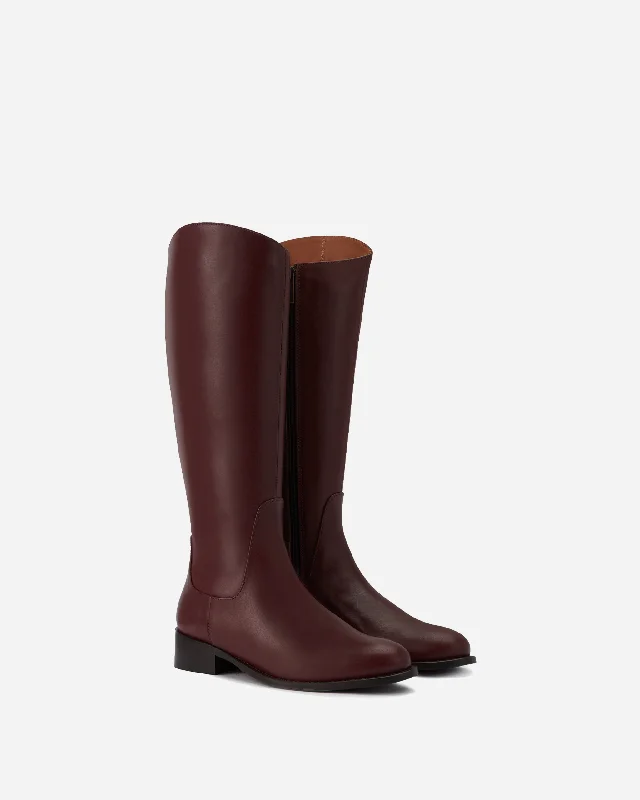 Verity Knee High Boots in Burgundy Leather