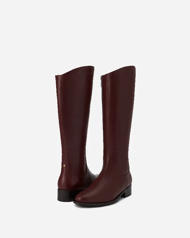 Verity Knee High Boots in Burgundy Leather