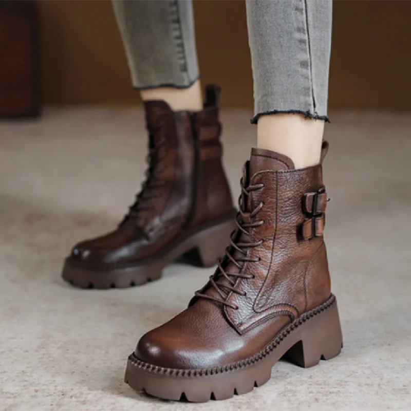 British Style Buckle Mid-Calf Boots