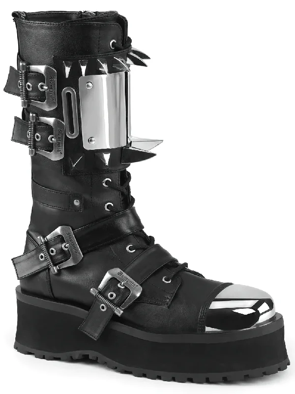 DEMONIA Chrome Claw Spike Mid-Calf Boots With Buckles