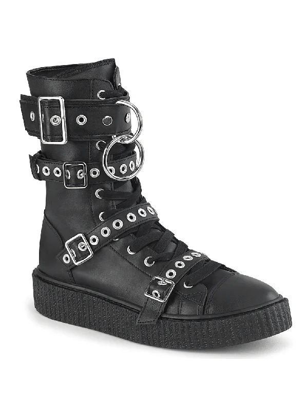 DEMONIA Mid-Calf Creeper Boots with Eyelet Buckle Straps