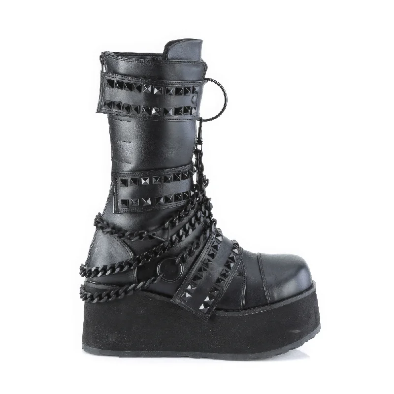 DEMONIA Studded Mid-Calf Boots with Cascading Chain Details