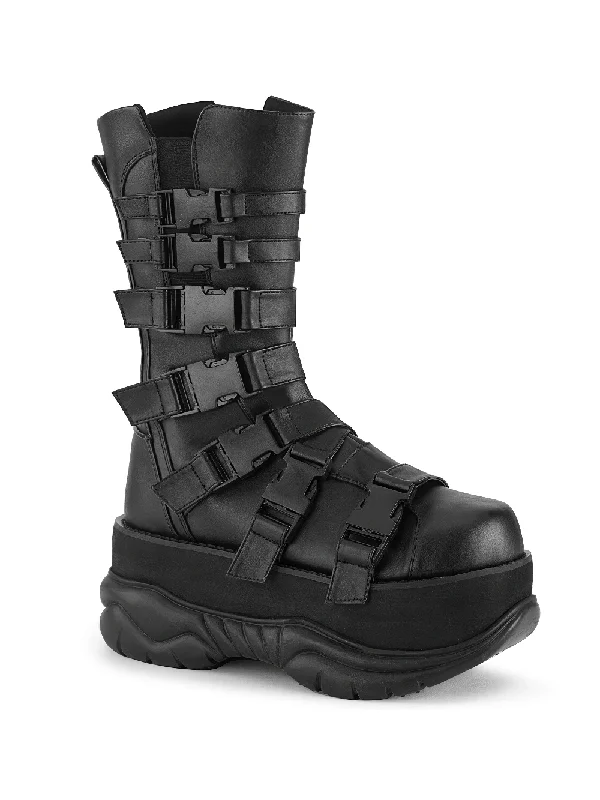 DEMONIA Unisex Strap-Laden Mid-Calf Platform Boots