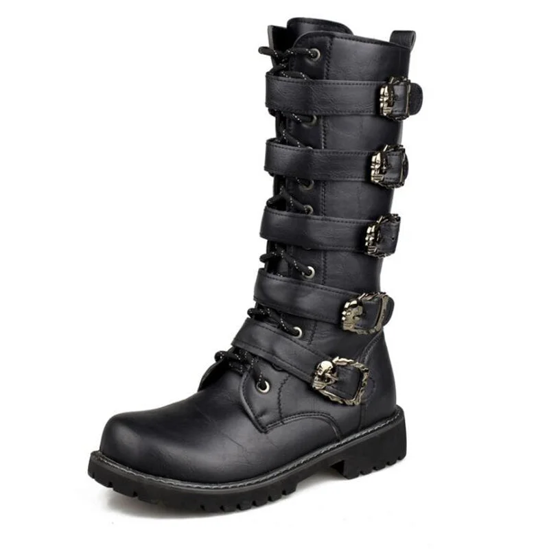 Steampunk Boots with skull buckles / Mid-calf Combat Footwear / Goth Shoes